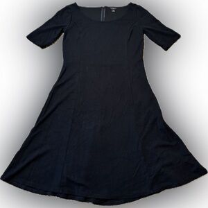 E54 Ann Taylor Black Midi A-Line Scoop Neck Dress